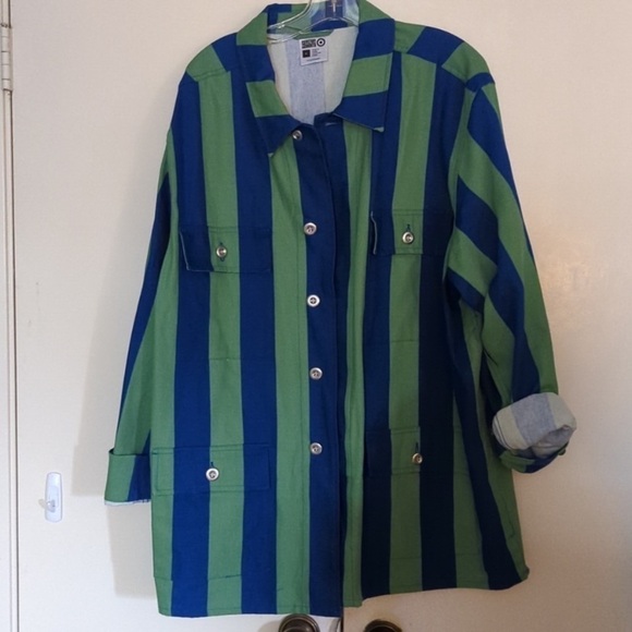 Green blue striped shacket jacket shirt target designer 2xl new T23 - Picture 1 of 3